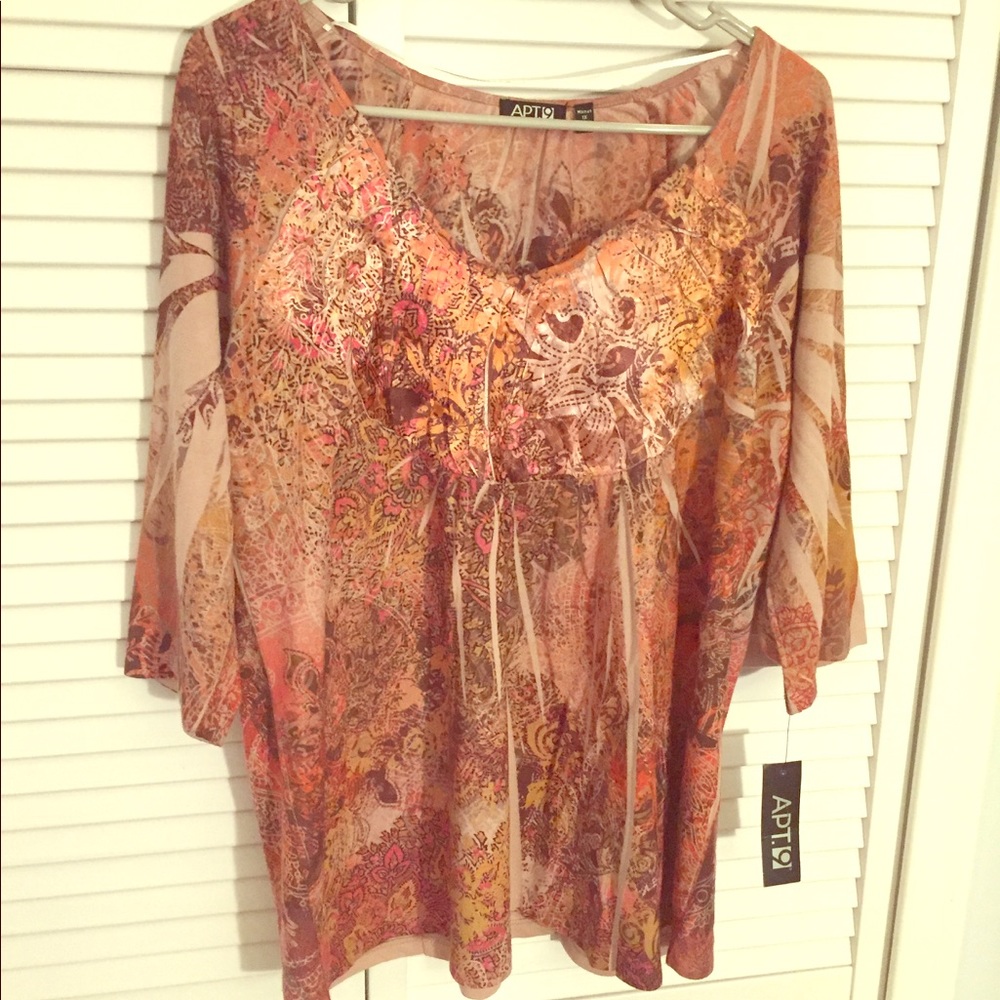 NWT Apt. 9 Pink & Orange Floral Scoop Blouse SZ 1X
